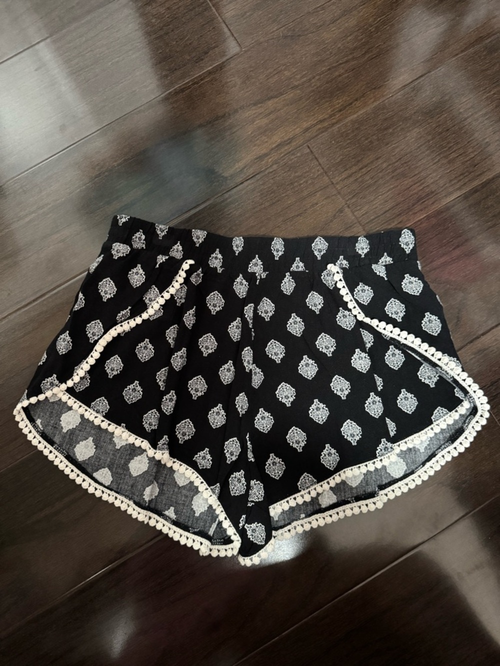 Black Printed Women’s Shorts with White Trim